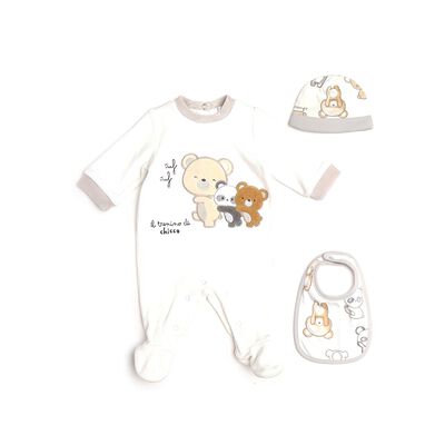 Gift Box- Velour Babysuit, Bib And Hat